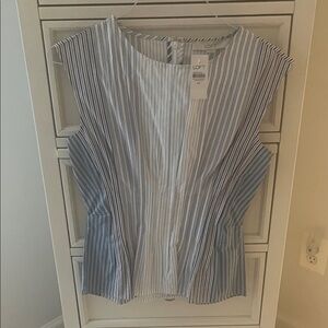 LOFT Blue and White Vertical Stripe Sleeveless Blouse